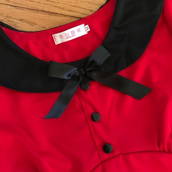 Red & Black Retro Wiggle Pinup Dress sz Med - Picture 2 of 2